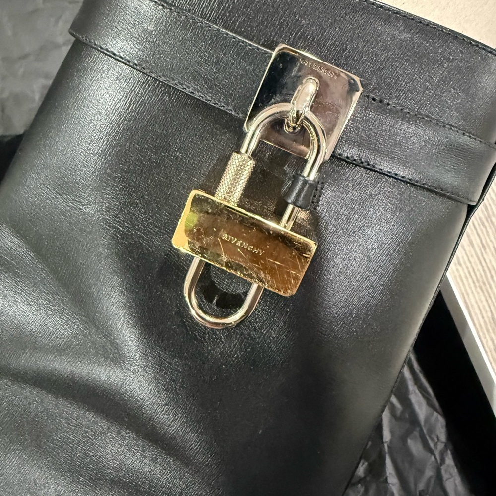 Givenchy Black Leather Mid-Calf Boots with Gold Padlock Detail - Picture 6 of 12